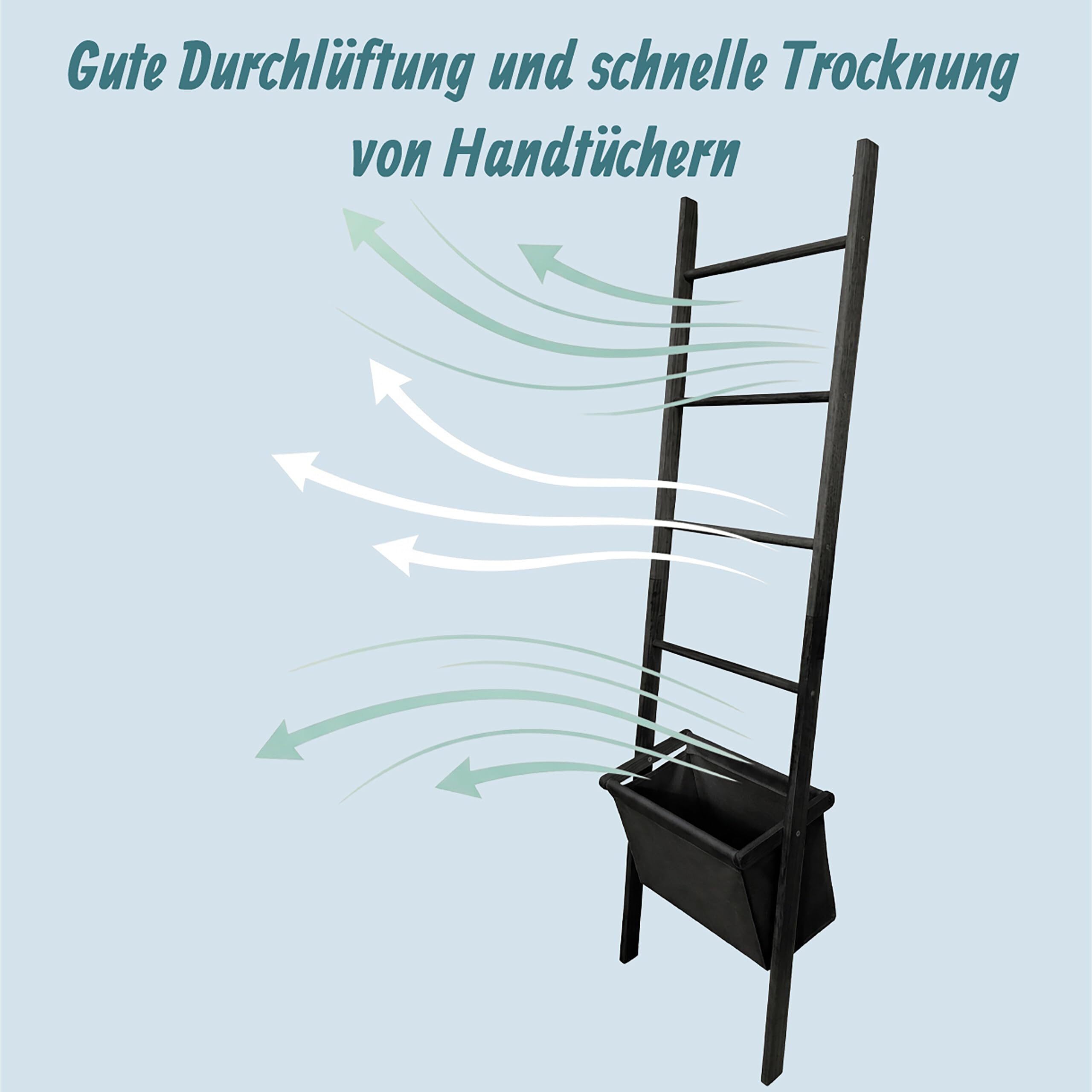 Relaxdays Handtuchleiter, 4 Sprossen, Wäschekorb, HxB: 170 x 50 cm, schwarz