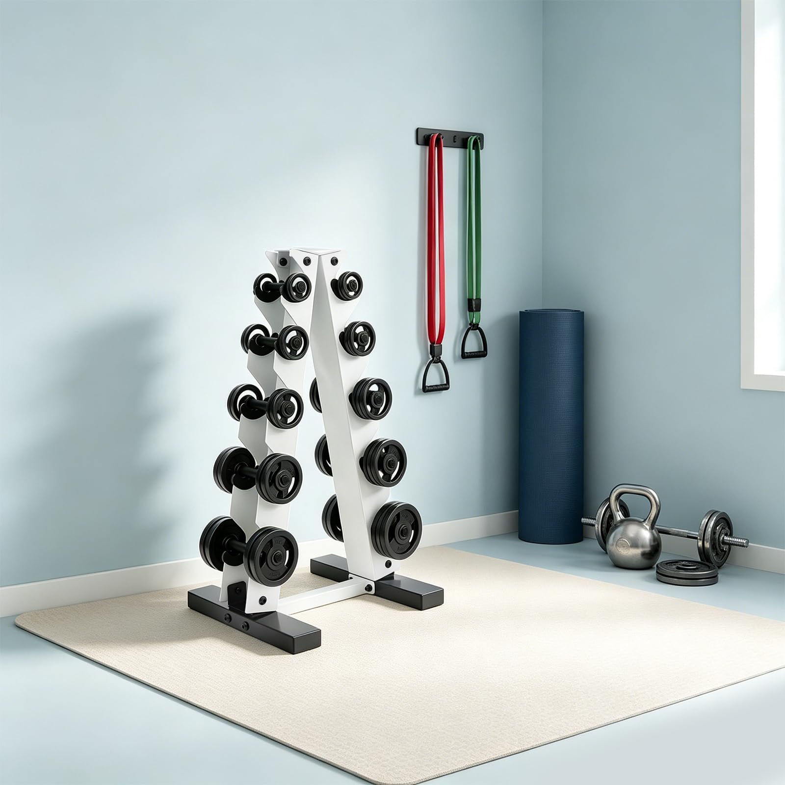 Supporto per manubri a forma di A, 5 livelli, in acciaio, per palestra a casa, palestra, fino a 100 kg