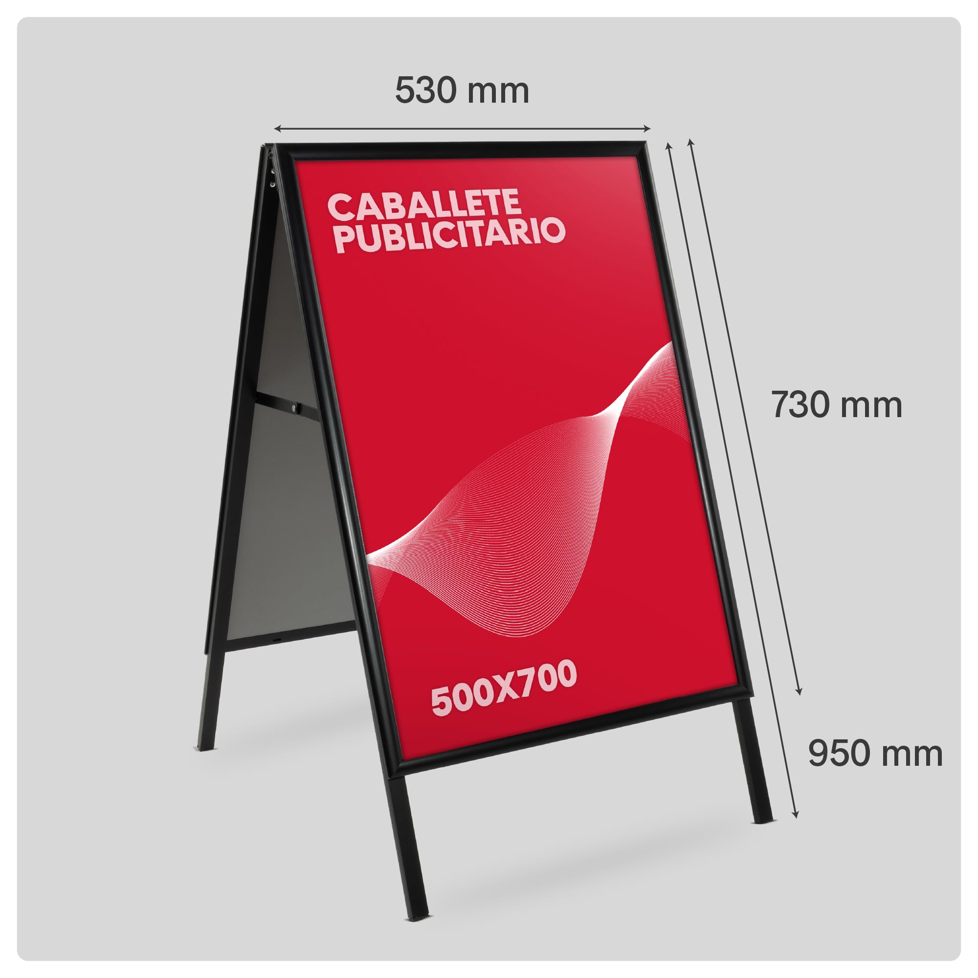 Caballete Publicitario de Aluminio Negro 500x700 mm | Expositor Doble Cara con Sistema Click y Protector Antideslumbrante | Soporte Portátil para Carteles y Anuncios