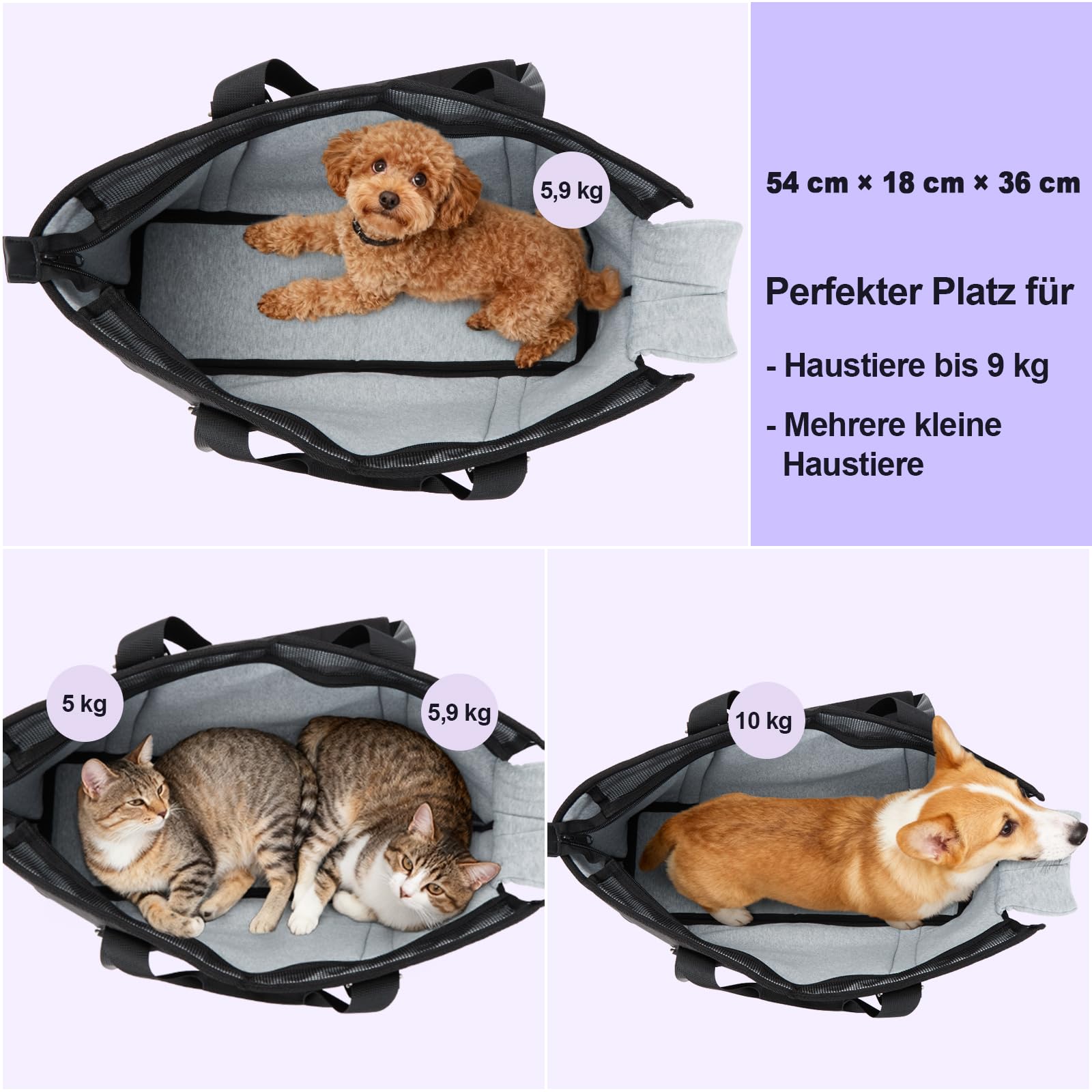 Ownpets Große Hundetragetasche, Träger mit Taschen für Mittelgroße Welpen, Flugzeuggenehmigt, Passt für bis zu 10 kg, Katzen- & Hundetragtasche, Hände-freie Haustier-Tragtasche für Frauen