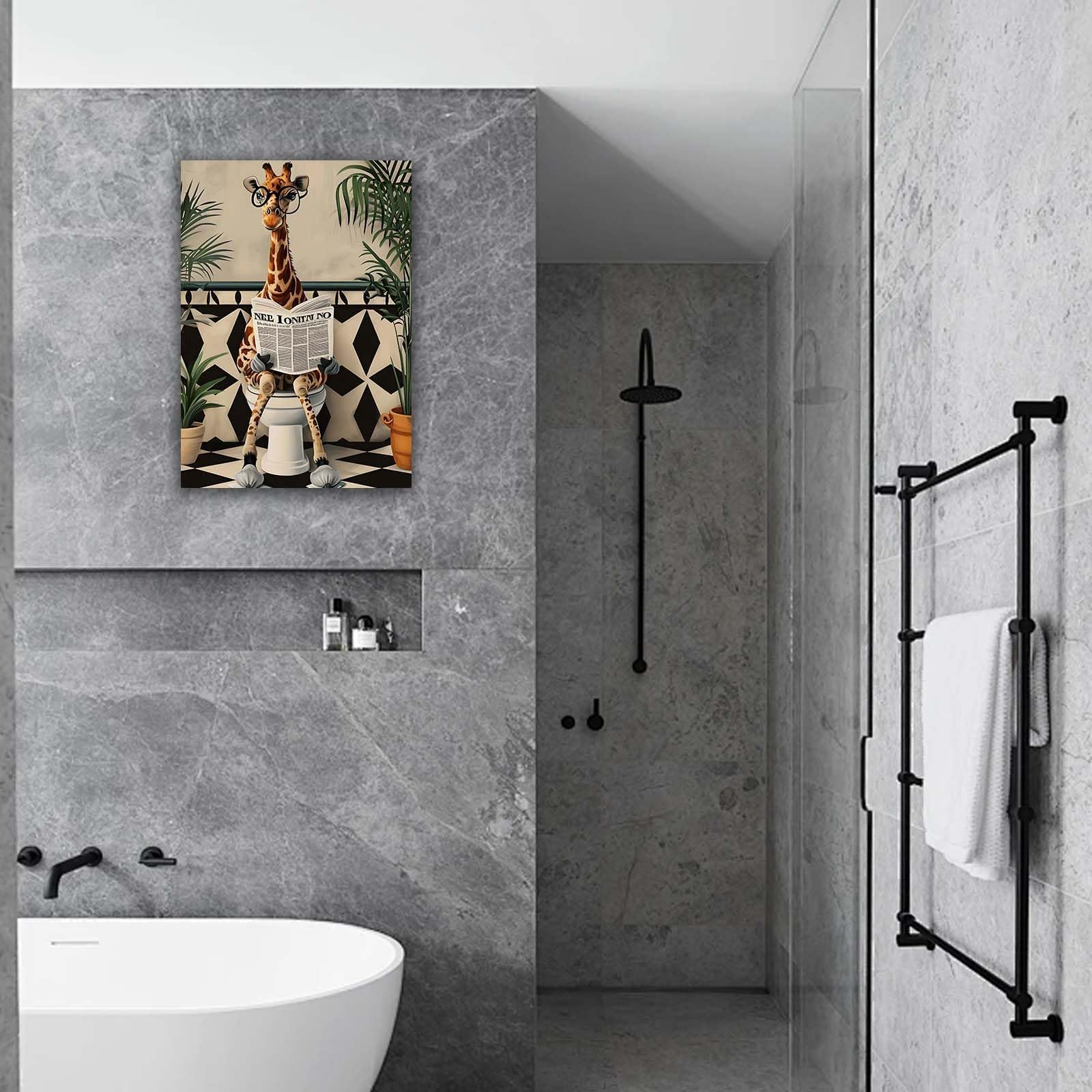 Qiukoo Wall Art Funny Giraffe Toilet Print – Framed Canvas Artwork for Bathroom Pictures and Decor, Waterproof Toilet Wall Art with Frame and Hanging Hooks, 12x16 Inch — view 5