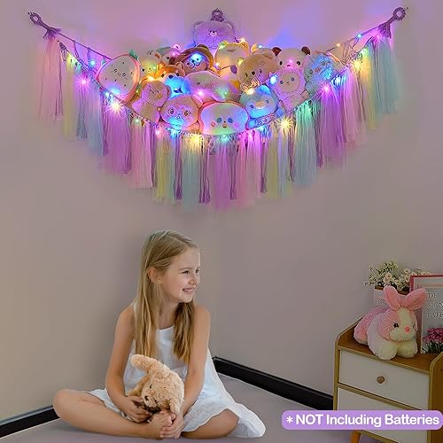 Miniatura 2 de FIOBEE Red de animales de peluche o hamaca con luz LED, hamaca de juguete colgante para animales de peluche, organizador de almacenamiento para