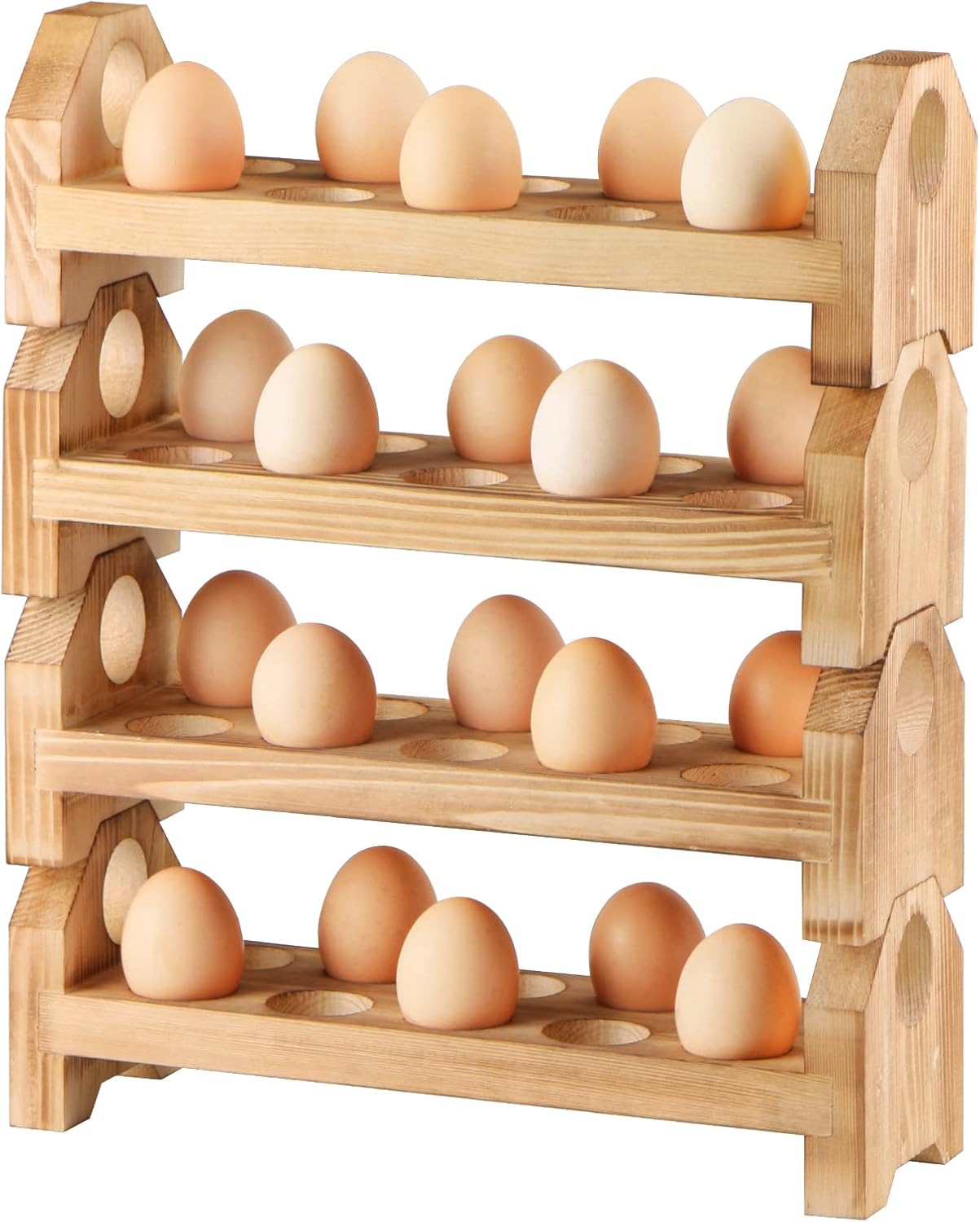 Wooden Egg Holder Countertop, 4 Egg Storage Trays Stackable