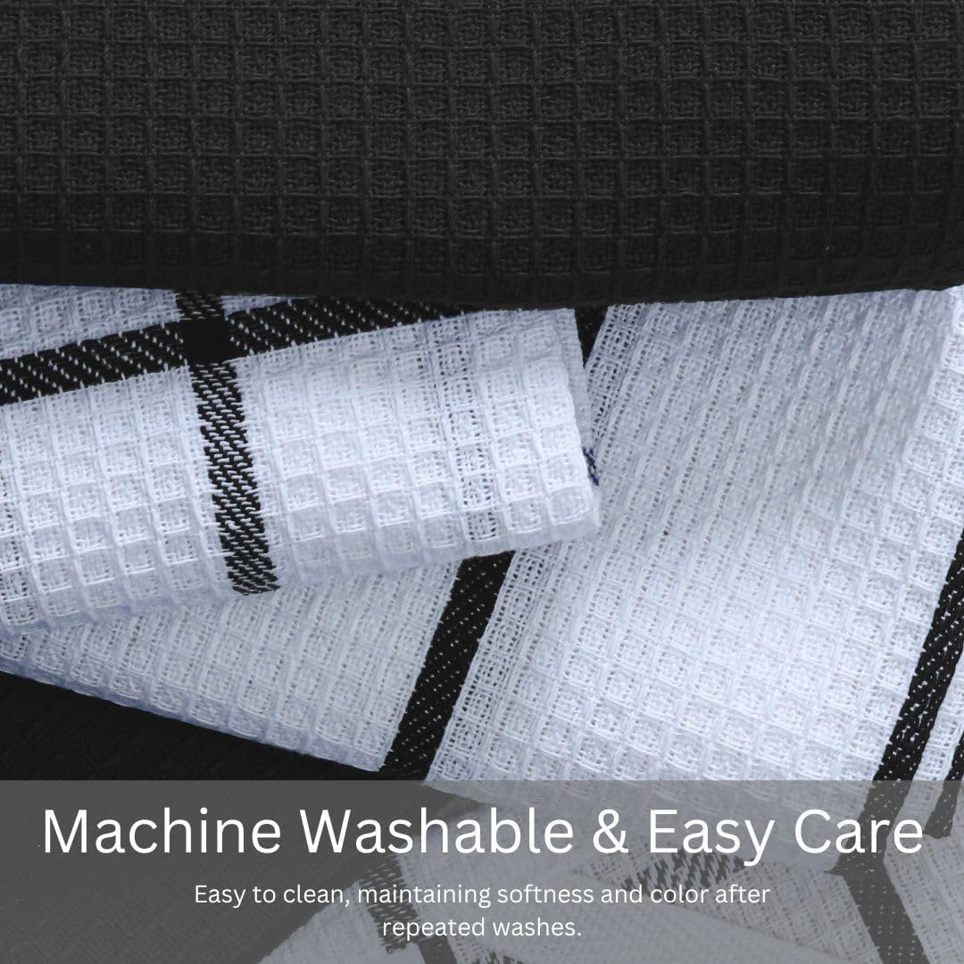Assorted Waffle Kitchen Towels Set of 6-100% Cotton Dish Cloths Towels with Hanging Loop - Soft, Absorbent & Washable for Kitchen Use - Quick Drying Dish Towels 16x26 Inch Black - Image 7