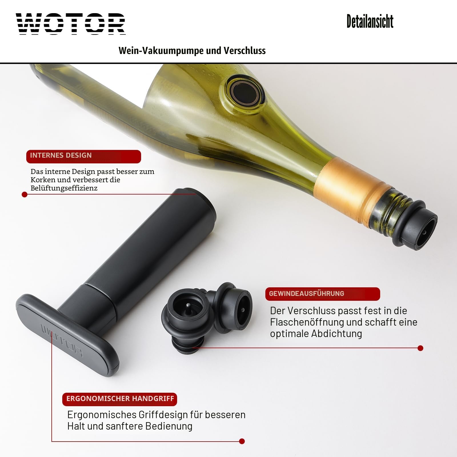WOTOR Wein Vakuumpumpe mit 20 Stopfen, Weinflaschenverschluss, Weinkonservierer, wiederverwendbarer Weinverschluss hält Wein frisch, ideales Weinzubehör Geschenk