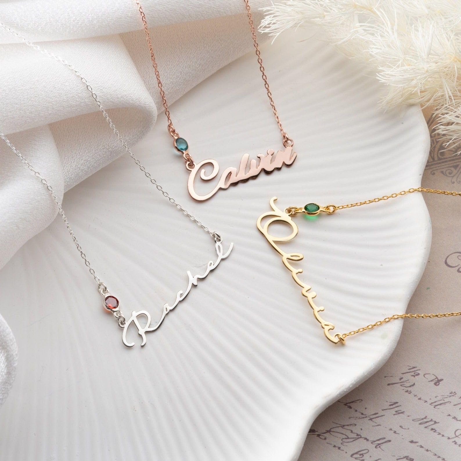 Delicato collana con pietra portafortuna con nome e pietra portafortuna personalizzato con nome Festa della Mamma Natale anniversario compleanno