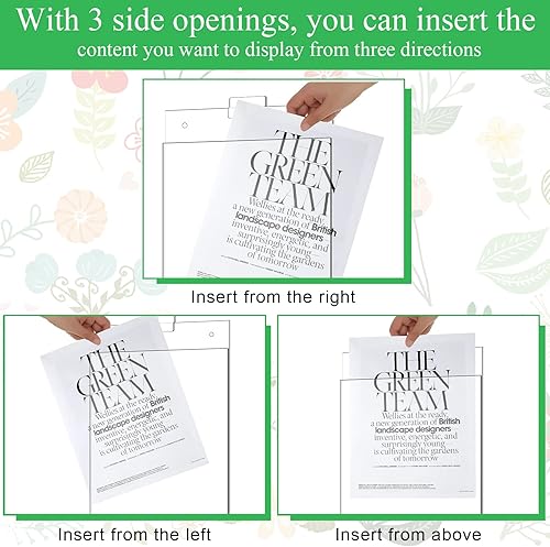 Miniatura 4 de Kathfly 3 soportes para letreros de pared de listones de 8.5 x 11 pulgadas, marcos de fotos transparentes para folletos, estantes de exhibición,