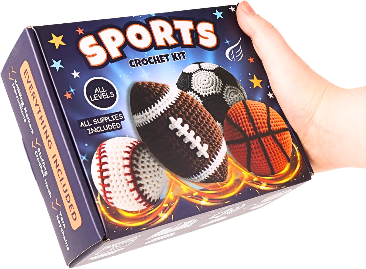Needzo Sports Ball Keychain Crochet Kit for Beginners, Amigurumi Soccer, Baseball, Basketball, and Football, All Supplies Included, Step-by-Step Video Tutorials