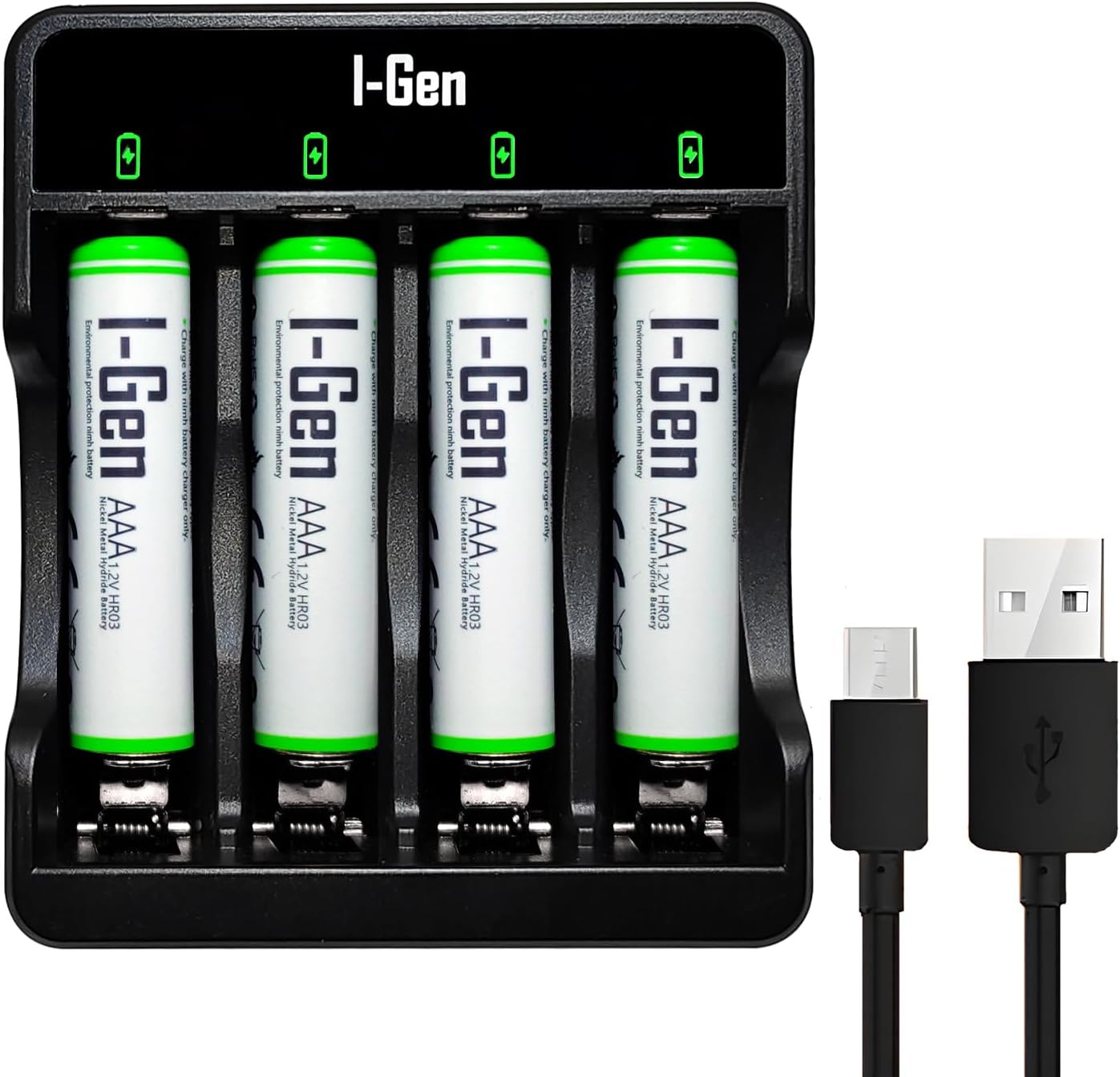 I-Gen G490 4'lü Pil Şarj Aleti + 4 Adet AAA 900 mAh İnce Şarjlı Kalem Pilli Set 1.2V Ni-MH