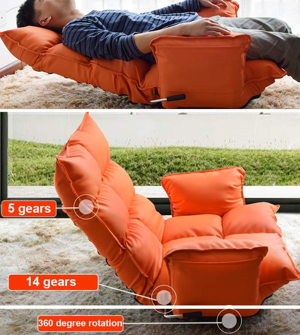 Renovation House Folding Lazy Sofa Floor Chair Adjustable Floor Gaming Lounger Bed Chair Couch Home Gold Garden Bean Bag Modern Fabric Sleep Function Holder Black image 3