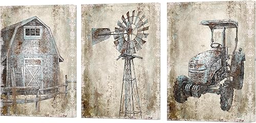 Artmyharbor Lienzo rústico para decoración del hogar, diseño de granero, molino de viento, tractor, póster de camión de campo, paisaje, arte de