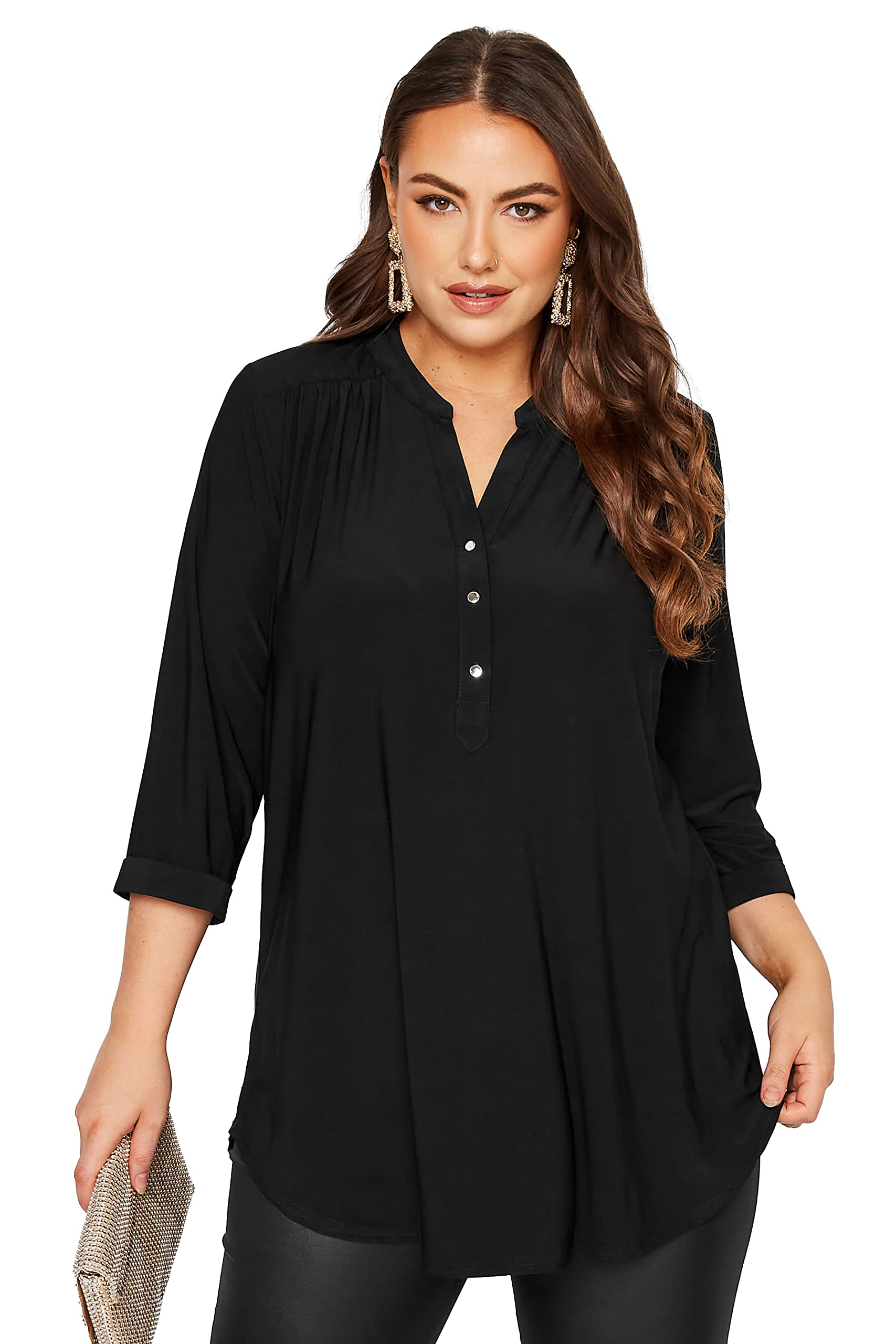 Yours Curve Half Placket Shirt - Women's - Plus Size Curve Black