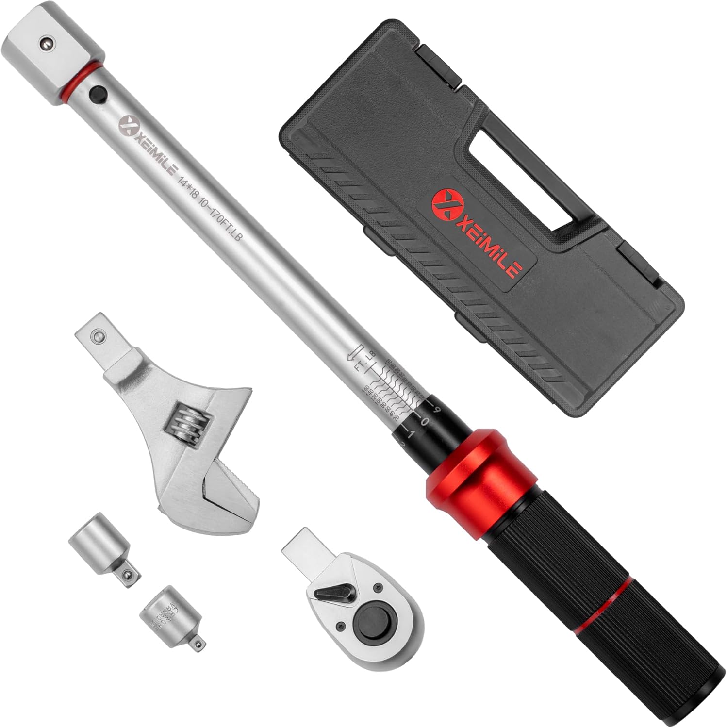 Adjustable Torque Wrench 1/2" Drive-10-170 Ft-Lb/13.6-230.5Nm,40MM Open End Torque Wrench,1/2 Inch Pound Torque Wrench with Interchangeable Jaw&Ratchet Head for HVAC,Car, Moto, Narrow Pipeline