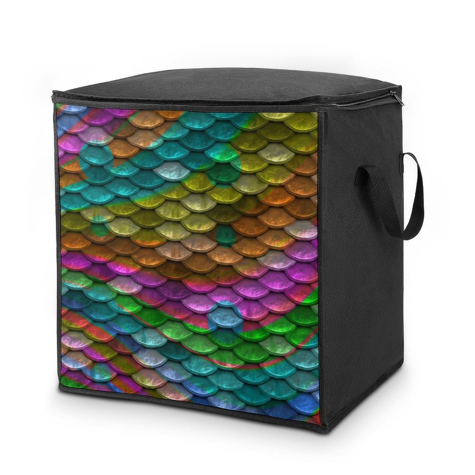 Lyfthologen 70L Storage Bags, Rainbow Fish Scales Storage Box with Lid Zipper And Handles, Clothes Bags for Quilt, Blankets, Bedding