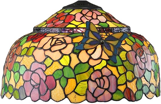 16-Inch Tiffany Style Butterfly Lamp Shade Replacement Only, Pastoral Rose Stained Glass Lampshades Accessories for Table lamp Pendant Lights Floor Lamps