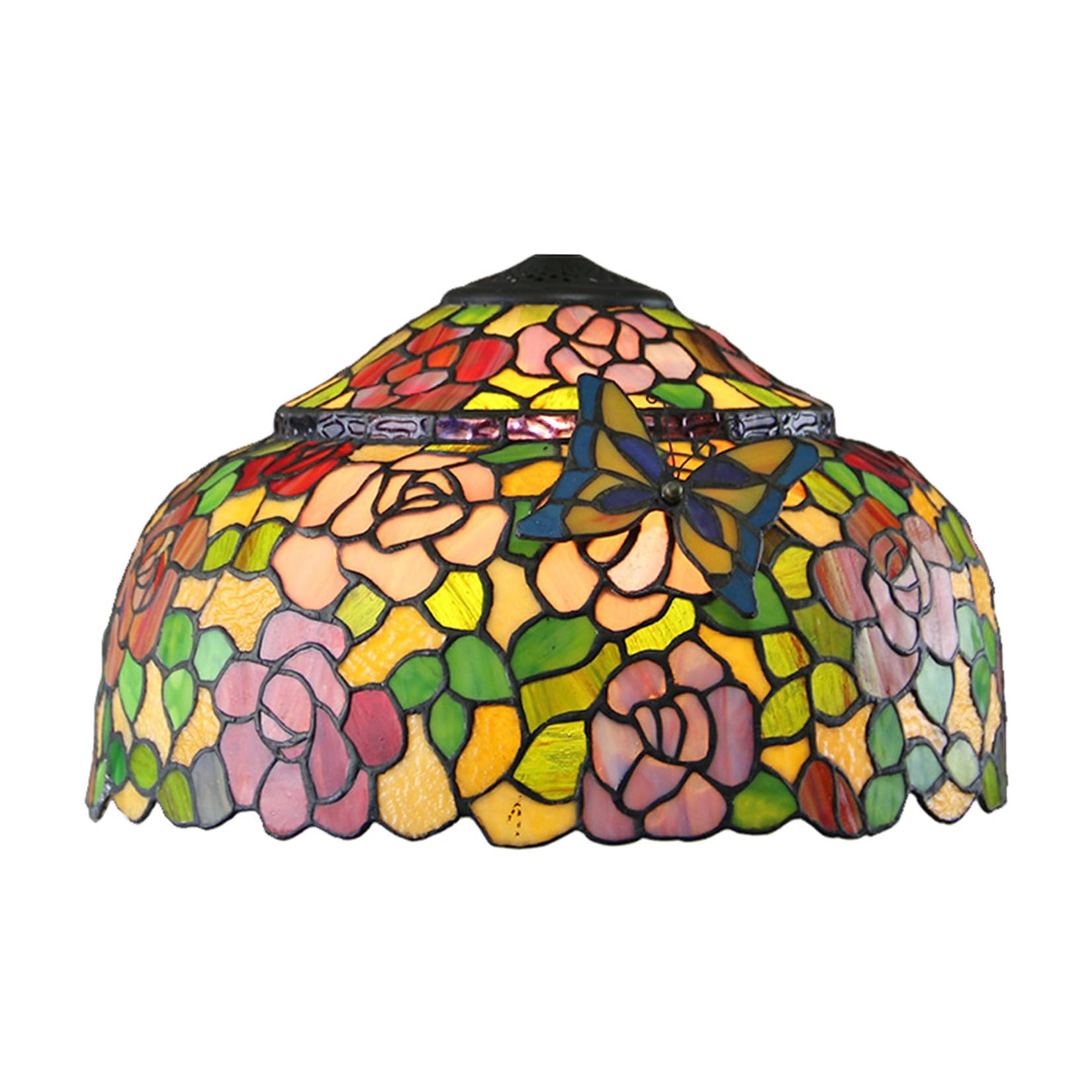 16-Inch Tiffany Style Butterfly Lamp Shade Replacement Only, Pastoral Rose Stained Glass Lampshades Accessories for Table lamp Pendant Lights Floor