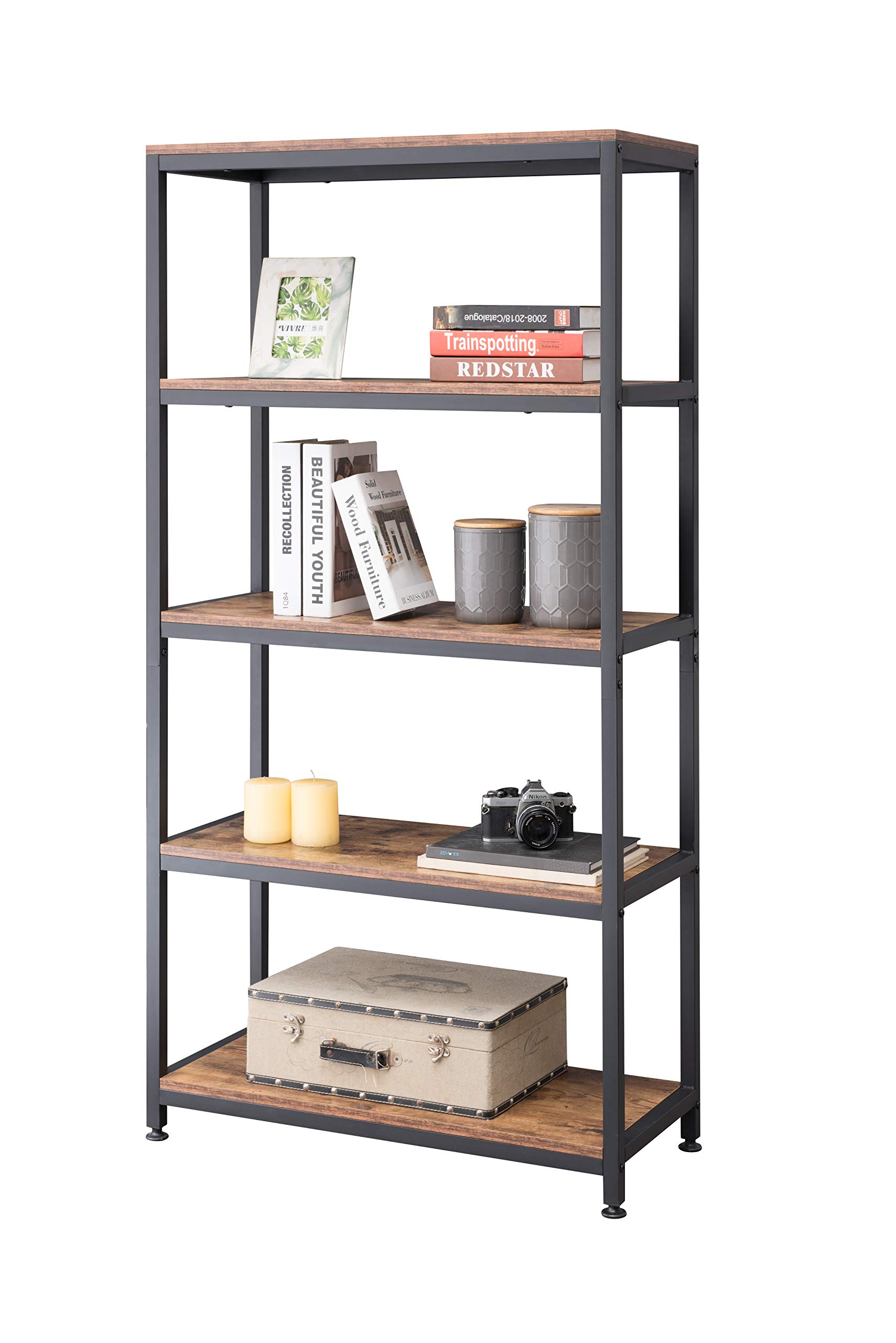 Buy AMOAK Industrial Bookshelf and Bookcase 5 Tier, Wood and Metal