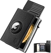 DODENSHA MagSnap Pebble Airtag Wallet Men's I Card Case Men I Smart Wallet for 10+ Cards I Wallet with Coin Compartment I Wallet with AirTag * Compartment I Men's Wallet with RFID Protection I Black Silver