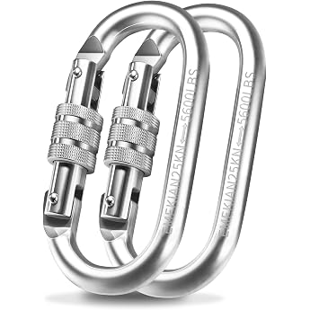Oval Carabiner for Indoor and Outdoor Use Heavy Duty Screw Carabiner with Screw Cap 25 KN 2500 kg for Hammock Rope Hiking Camping