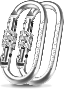 Oval Indoor Outdoor Climbing Carabiner, 25 KN 5600 LBS Screw Locking Heavy Duty Safety Caribeener Clips for Hammock, Rope, Hiking, Camping