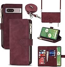 Cavor Google Pixel 7 Case with Cord, Flip Wallet Leather Case, [9 Card Holders] [Double Magnetic Closure] Protective Case Cover for Google Pixel 7 – Red