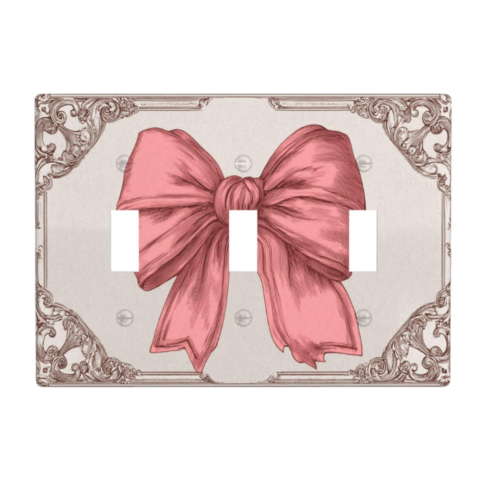 Pink Vintage Bow with an Ornate Border Light Switch Covers 3 Gang Triple Toggle Wall Plate Switchplate Electrical Faceplate for Bathroom Kitchen Bedroom Decor