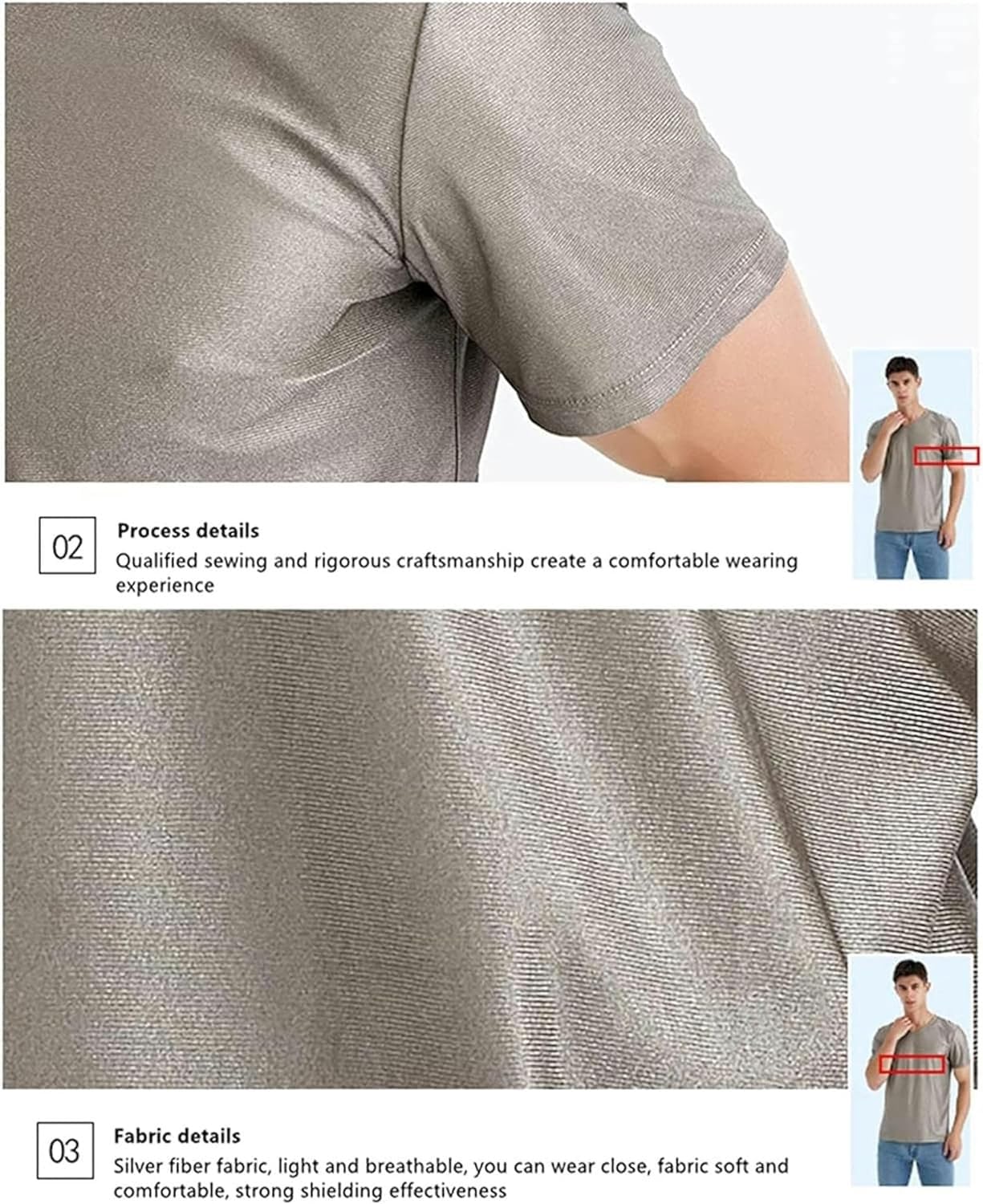 Odzież ochronna Odzież ochronna T-shirt męski ze srebrnymi włóknami i promieniowaniem pola elektromagnetycznego chroniący przed promieniowaniem Srebrne włókno można nosić o każdej porze roku(3XL)