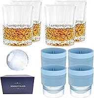 Vista 1 de Vasos de whisky, juego de 8 piezas (4 vasos de cristal, 4 moldes redondos para bolas de hielo) en caja de regalo, 10 onzas antiguas, bola de hielo