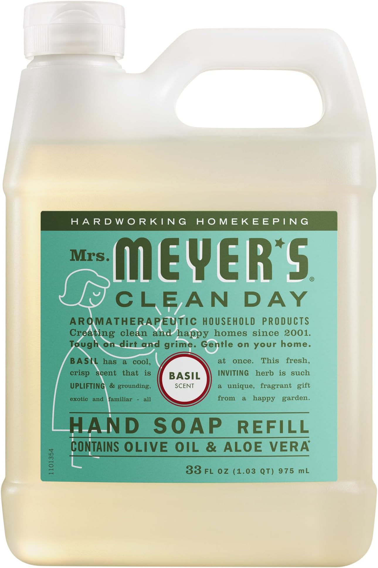CLEAN DAY Hand Soap Refill, Made with Essential Oils, Biodegradable Formula, Basil, 33 fl. oz