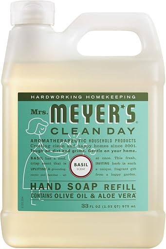 Mrs. MEYER'S CLEAN DAY Hand Soap Refill, Made with Essential Oils, Basil, 33 fl. oz