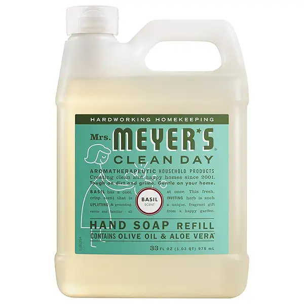 MRS. MEYER'S CLEAN DAY Hand Soap Refill, Made with Essential Oils, Basil, 33 fl. oz 1