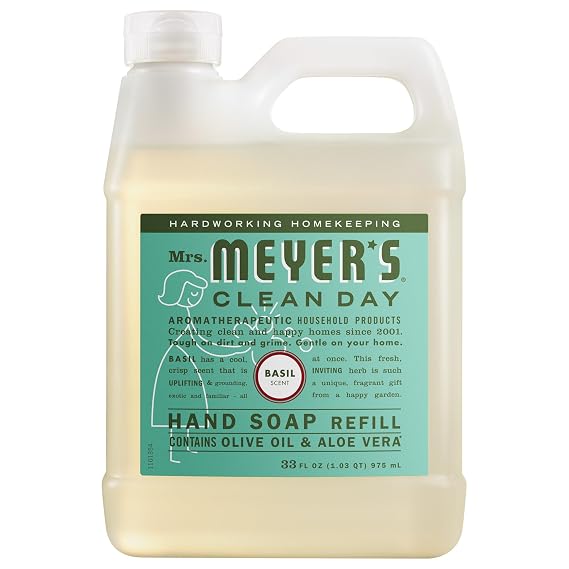 Mrs. Meyer's Clean Day, Hand Soap Refill, Made with Essential Oils, Basil, 33 Fl Oz