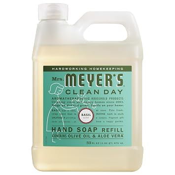 Mrs. Meyers Clean Day, Hand Soap Refill, Made with Essential Oils, Basil, 33 Fl Oz
