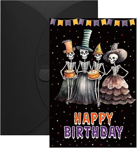 WhatSign Tarjeta de cumpleaños de Halloween, diseño de esqueleto de feliz cumpleaños, tarjetas de Halloween, regalo para mujeres y hombres,