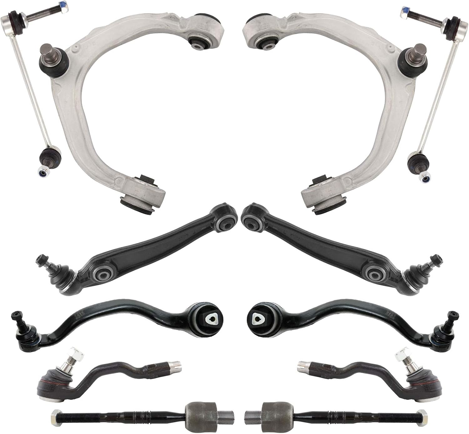 TRQ Front Steering & Suspension Kit Control Arm with Ball Joint Sway Bar Stabilizer Link Tie Rod Compatible with 2007-2013 BMW X5 2008-2014 X6