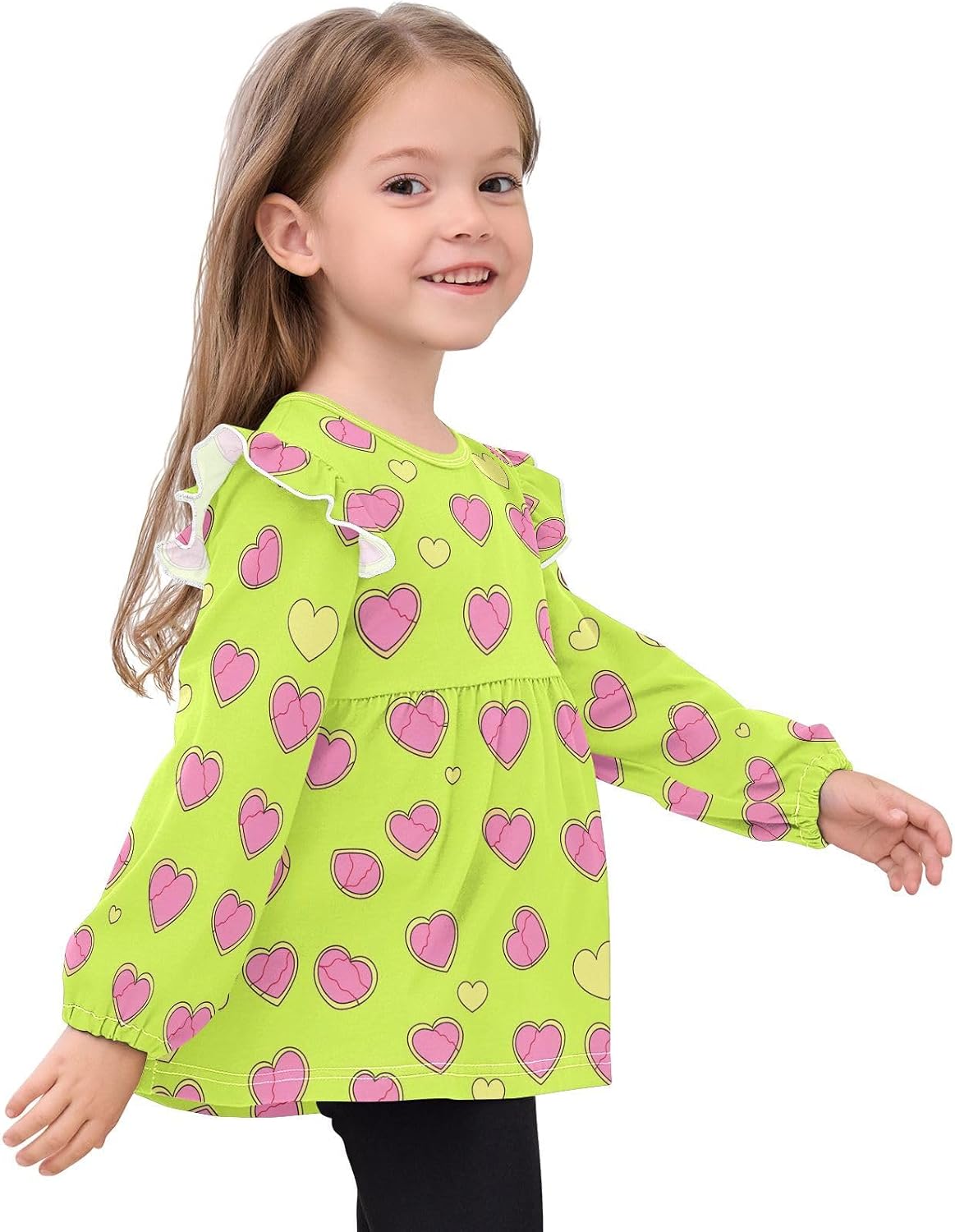 visesunny Toddler Clothes for Girls Pink Heart Stroke Vector Long Sleeve Fall Shirts Cotton Top with Ruffle Collar
