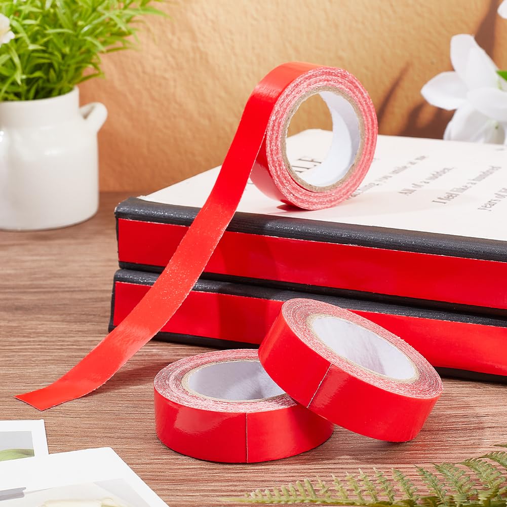 OLYCRAFT 3 Rolls 15m/16.4 Yards Red Bookbinding Tape 0.7 Inch Wide Double Sided Adhesive Book Repair Tape Book Hinging Repair Tape for Repairing Binding of Old Books Bookbinding Supplies