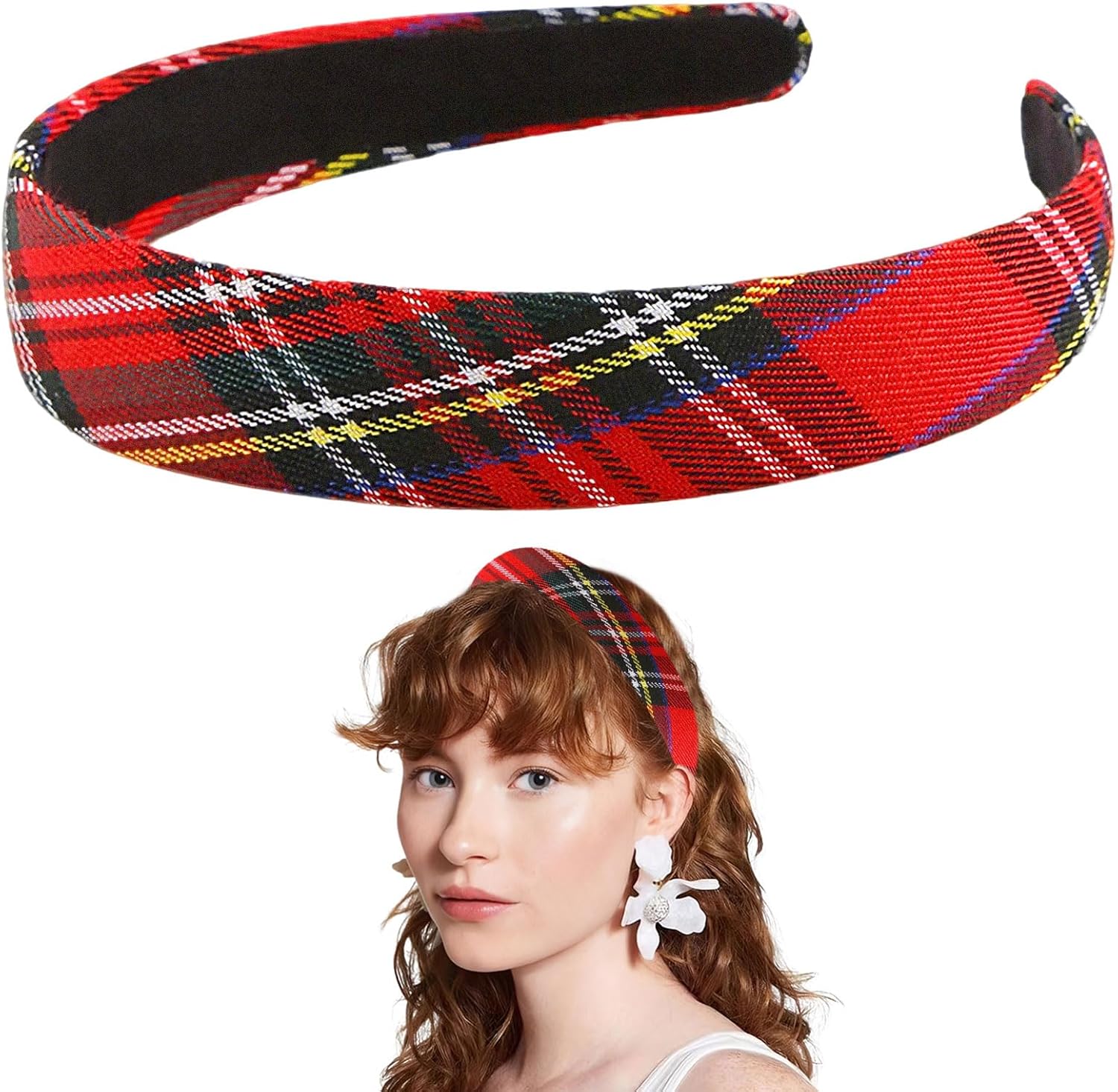 Scottish Tartan Headband – Red Black Plaid Elastic Headbands, Scottish Plaid Fabric Headband, Tartan Women Clothing Accessories for Burns Night Party Decorations