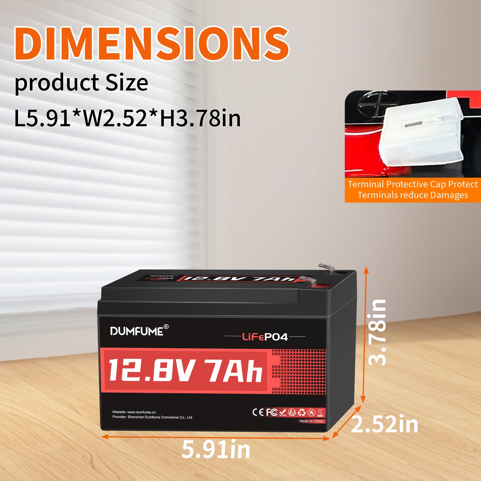 Dumfume Batteria LiFePO4 al Litio 12V 7Ah – 15.000+ Cicli, BMS 7A Integrato, 86,9W Per Piccoli Inverter, Rilevatori di Pesci, Illuminazione Solare, Campeggio