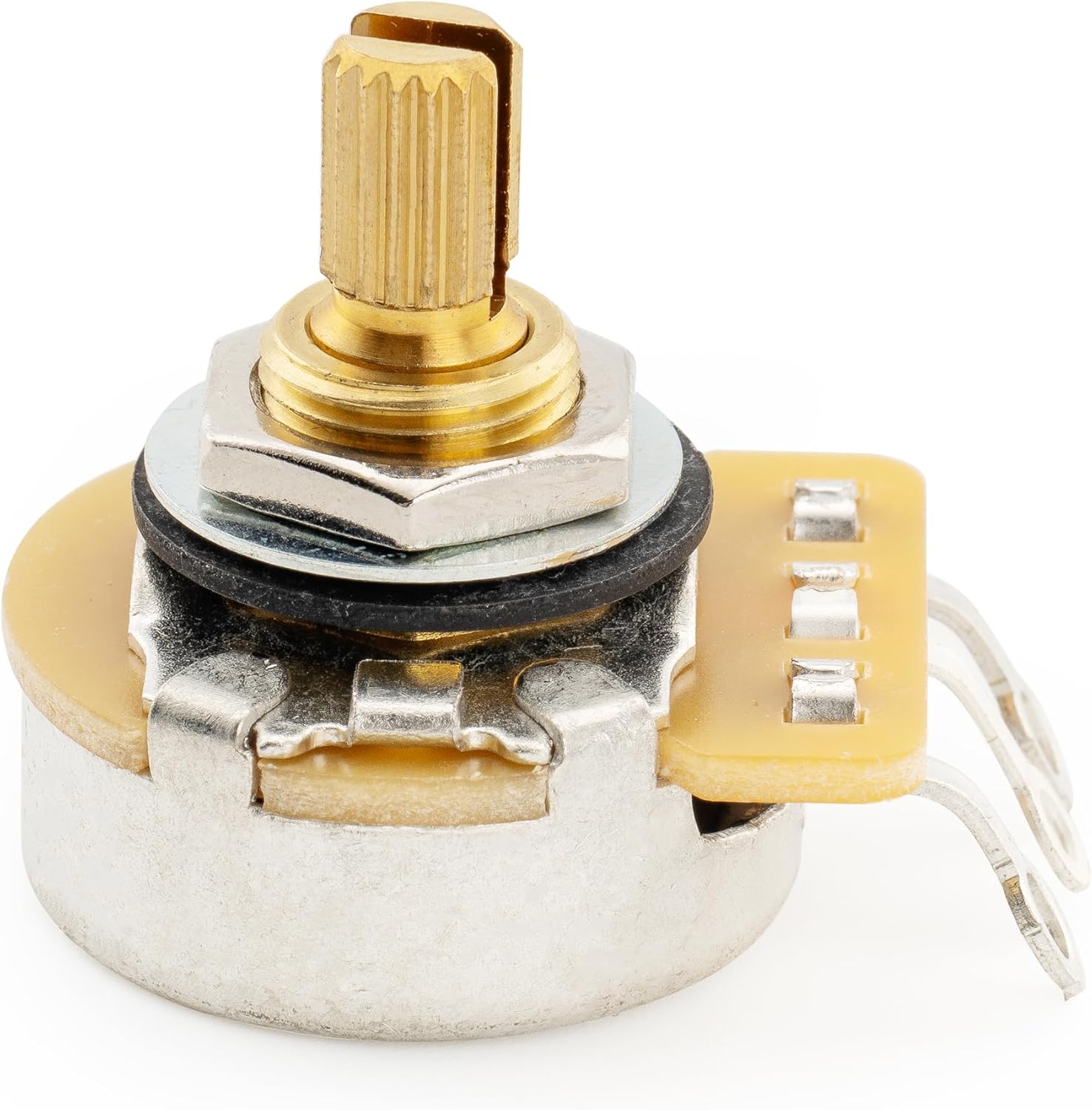 CTS 450G A250K Pots Metric Coarse 18-Spline Brass Short Split Shaft 1/4 Inch 10% Audio Taper Potentiometers for Electric Guitar Bass (Set of 3)