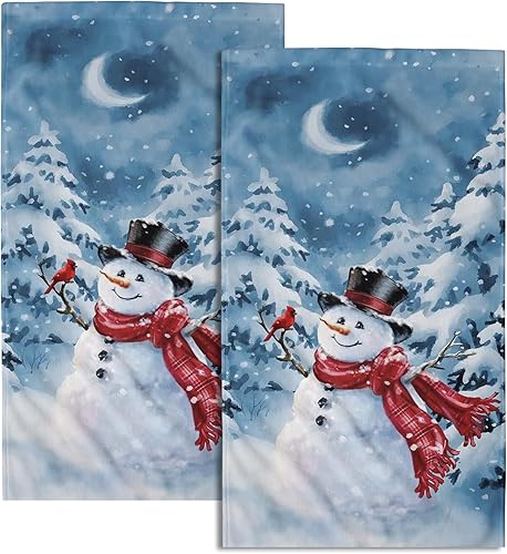 Miniatura 1 de Juego de 2 toallas de mano de muñeco de nieve azul, toallas de cocina suaves y absorbentes, toallas decorativas para invitados, gimnasio, spa