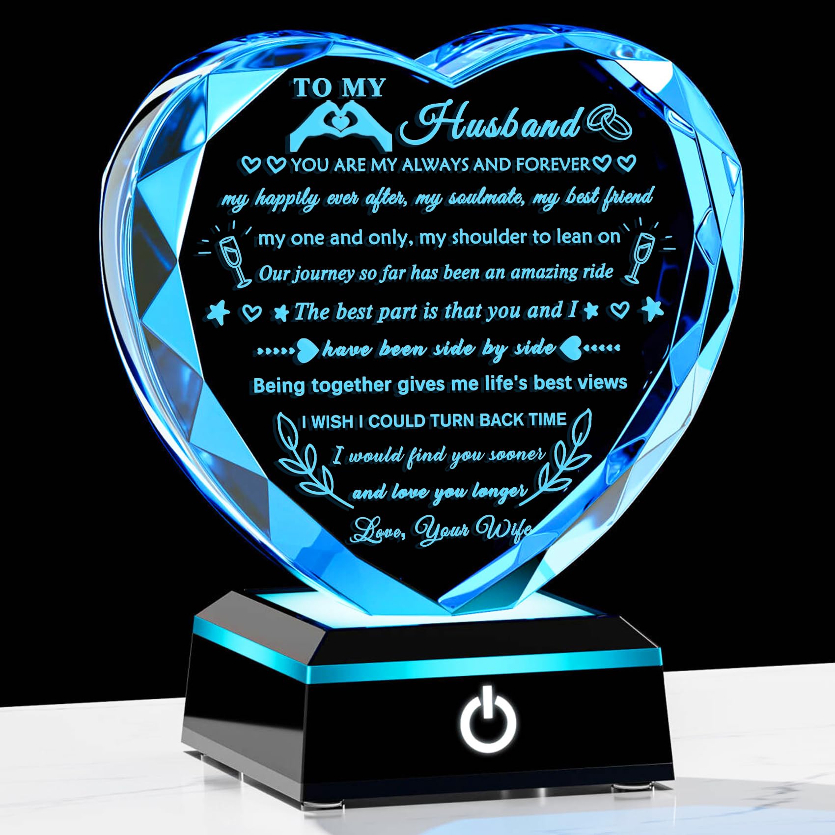 YWHL Crystal Heart with Colorful LED Base