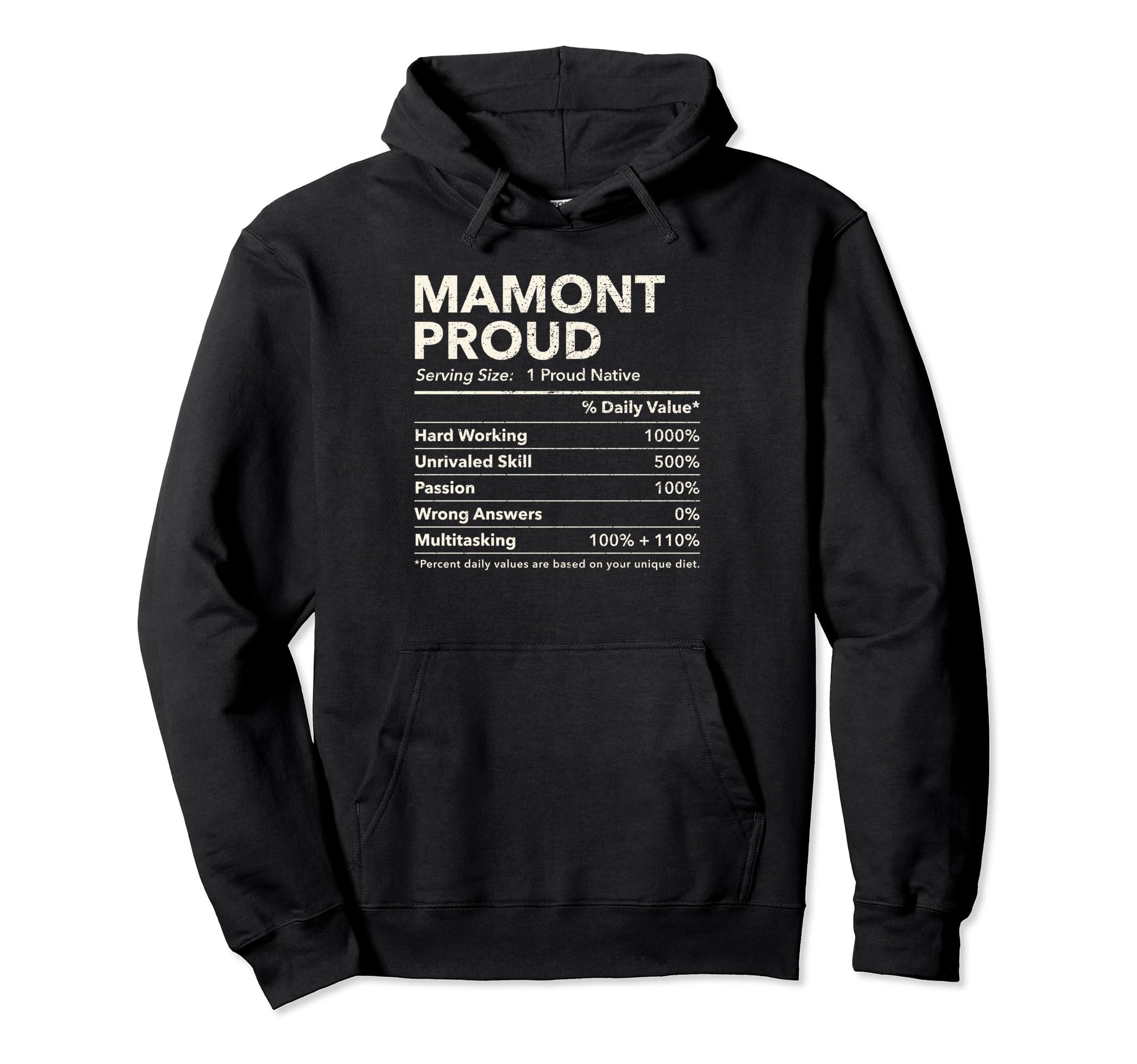 Mamont, Pennsylvania Proud Nutrition Facts Pullover Hoodie