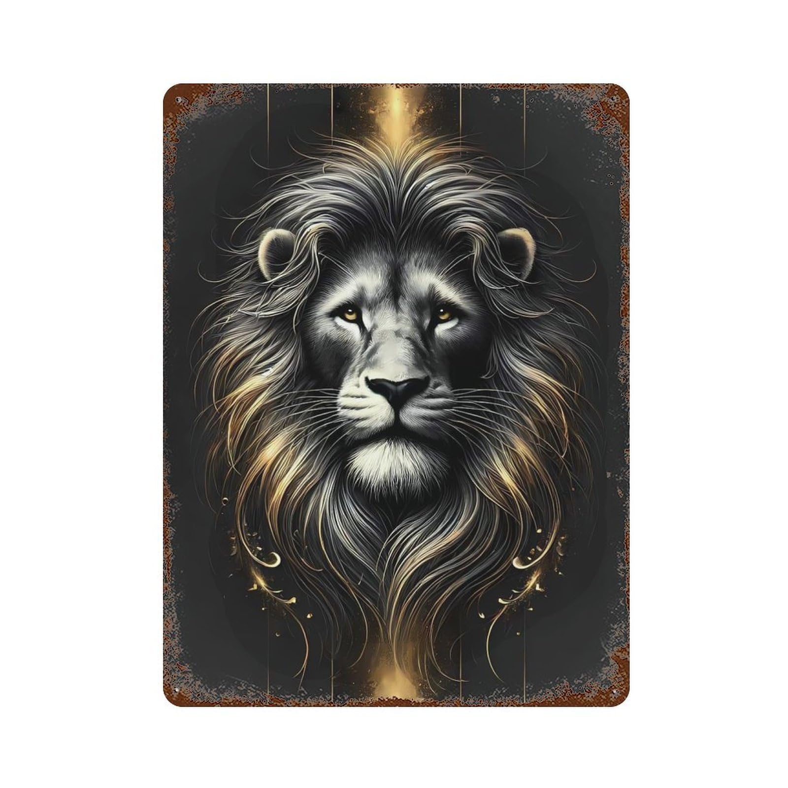 Rust Effect Majestic Lion Aged Metal Wall Plaque 15.7"x11.8", Shabby Chic Decor for Living Room, Hallway And Home Decor
