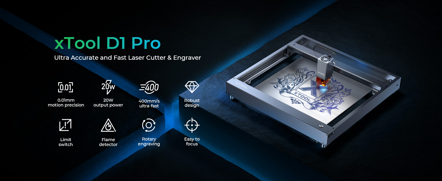 xTool D1 Pro 20W Laser Engraver, 120W Laser Cutter, Engraving