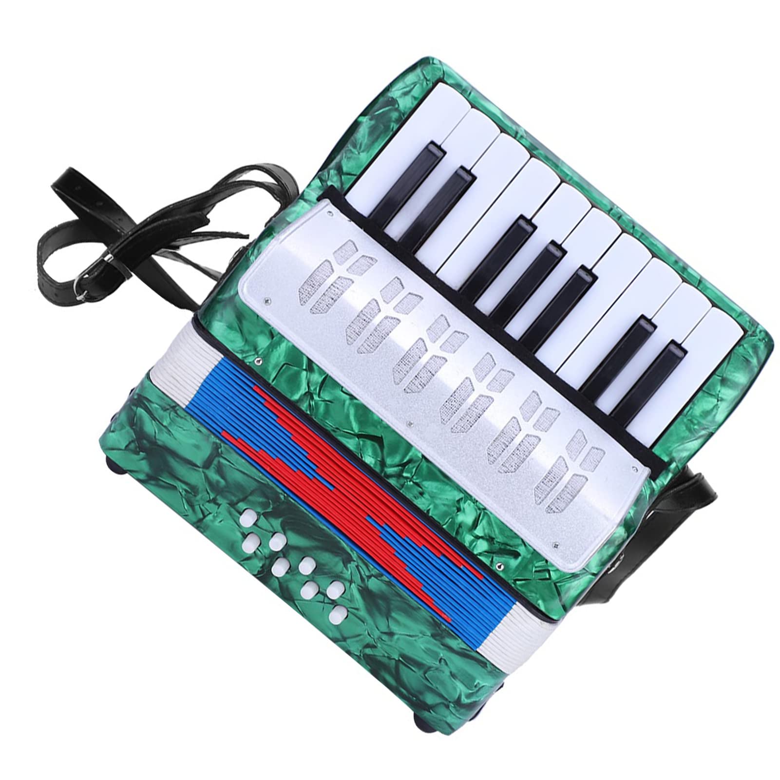 aqxreight 17-klawiszowy 8-basowy Akordeon Fortepianowy dla Początkujących Uczniów ABS Lekki Instrument Muzyczny z Paskami w Kolorze Niebieskim (GREEN)