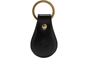 Ralph Lauren Polo Keychain Key Ring Fob Black Embossed Leather