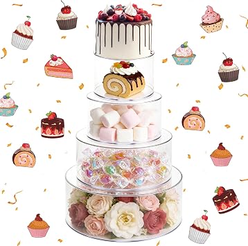 4PCS Acrylic Cake Stand 46 8 10Clear Cake Stand, Acrylic Cake Separators Fillable Cake Stands Round 2 Tier for Dessert Wedding Birthday Party