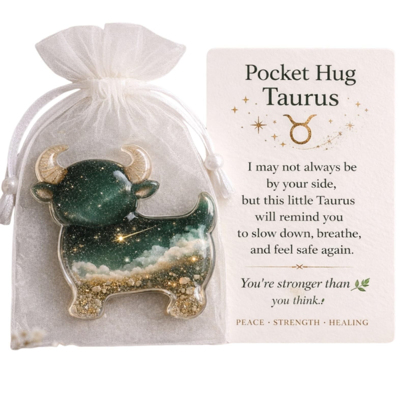 ZBELLO 2PCS Pocket Hug Zodiac Resin Ornament, Sign Astrology Keepsake, Acrylic Horoscope Token Gift, Birthday Present for Friends, Her & Him (Taurus)
