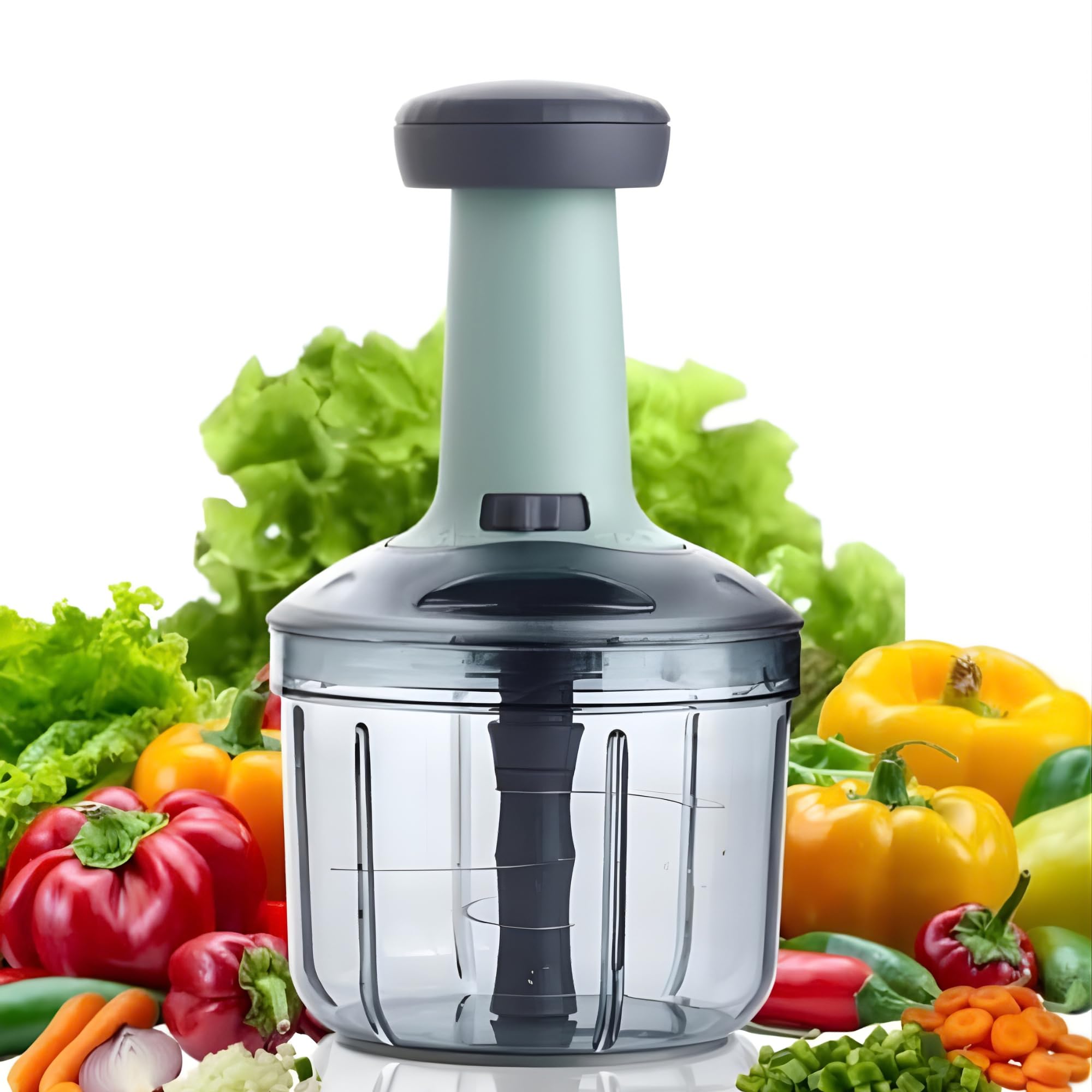 Linomark Press Chopper 1100ml, Manual Hand Press Push Chopper with 3 Blades for Effortless Chopping Vegetables & Fruits-picture-15
